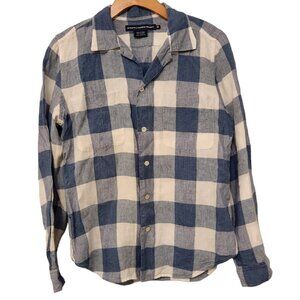 Ralph Lauren Sport Linen‎ Shirt Button Up Blue White Check Women's 14 EUC